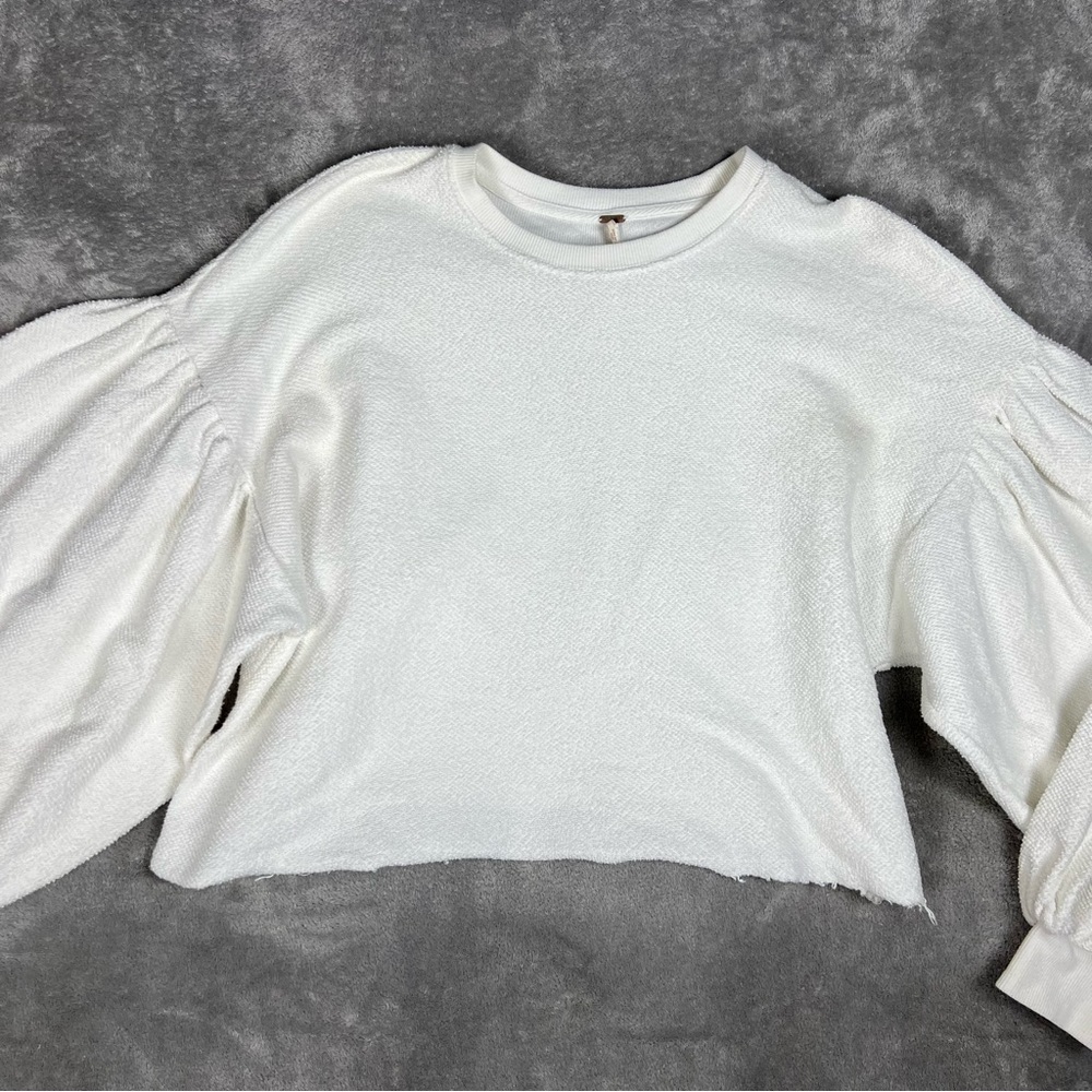 Free People Sweater Womens Small Sleeves Like These Terry Puff Sleeve Neutral - Picture 6 of 10